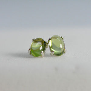 Peridot earrings stud - sterling silver Cabochon