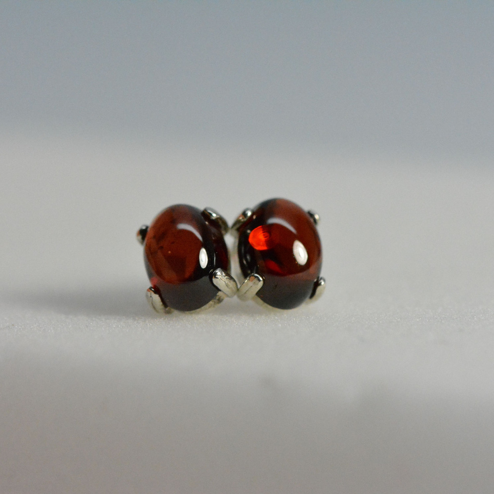 Garnet earrings stud - Sterling Silver Cabochons