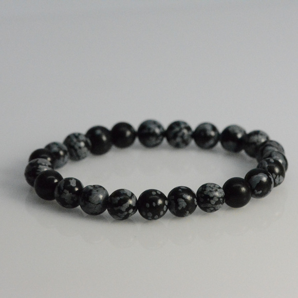 Snow flake obsidian bracelet - stretch bracelet - Picture 1 of 4