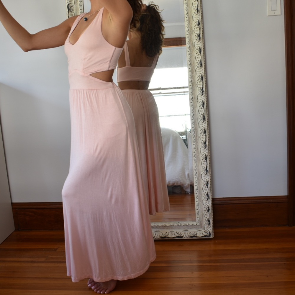 Powder pink maxi dress, with cutouts