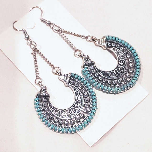 Silver and Turquoise Drop Earrings - Picture 2 of 4