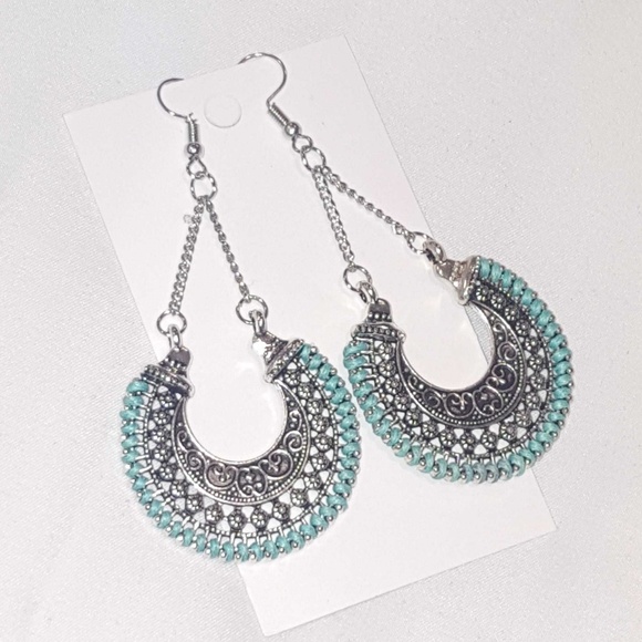 Silver and Turquoise Drop Earrings - Picture 3 of 4