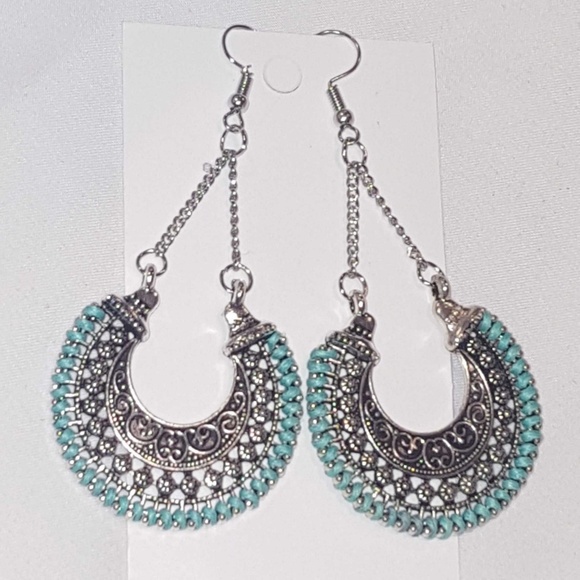 Silver and Turquoise Drop Earrings - Picture 4 of 4