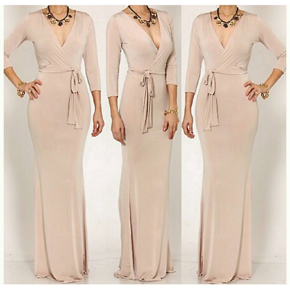 🆕 AMBER ROSE 3/4 SLEEVE KHAKI MAXI DRESS