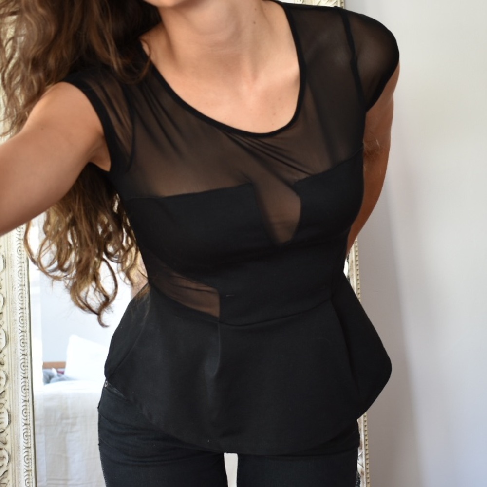 Black peplum cap sleeve top