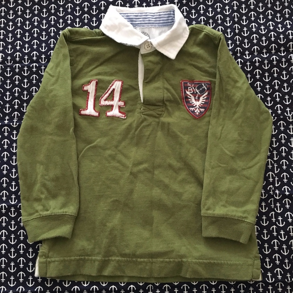 ⭐️Military Green Long Sleeve Polo, White Collar
