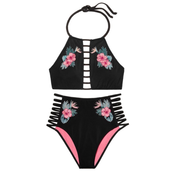 PINK Cage High-Neck Crop & Strappy Bikini Bottom - Picture 3 of 3