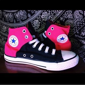 Pink And Black High Top Converse
