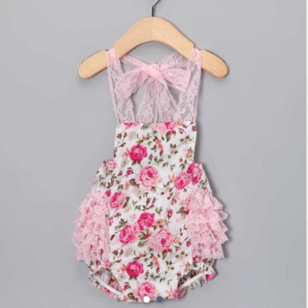 Royal Gem Pink Floral Lace Bubble Romper 12-18M