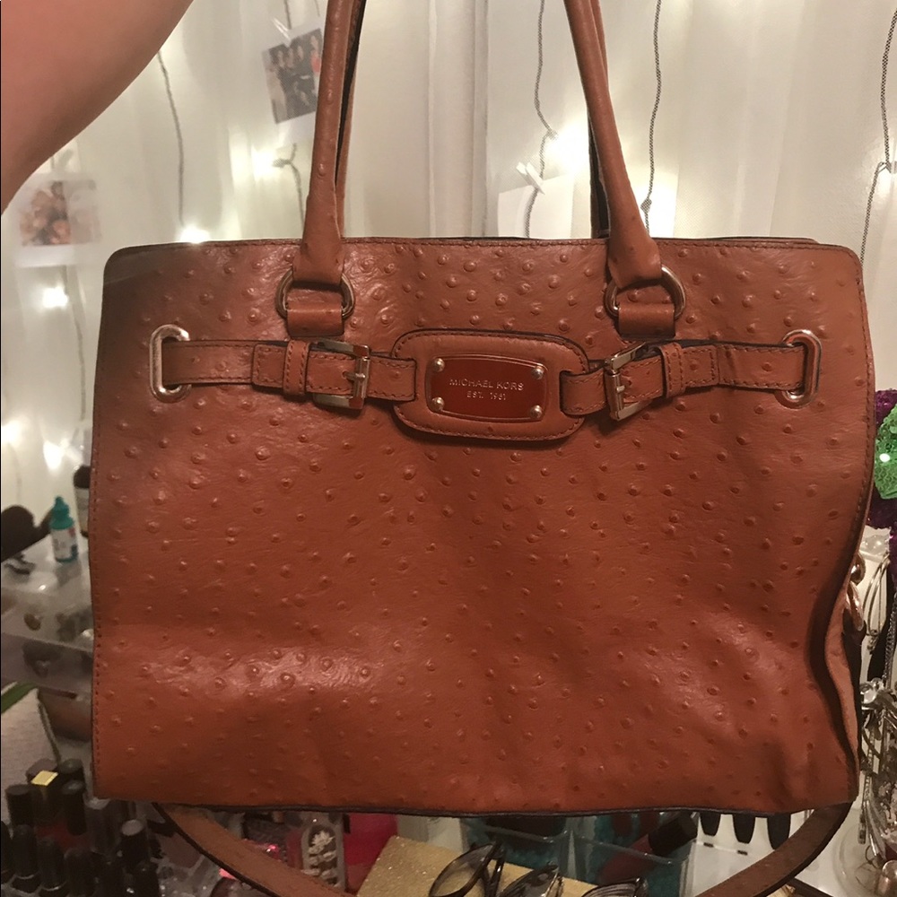Michael kors hamilton brown leather handbag