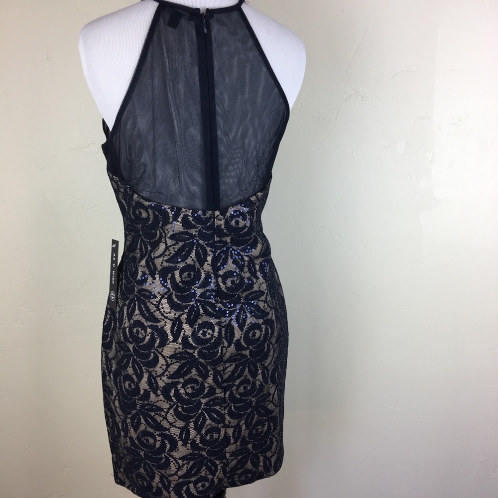 Navy blue beige sequin mesh back & cut out dress - Picture 4 of 7