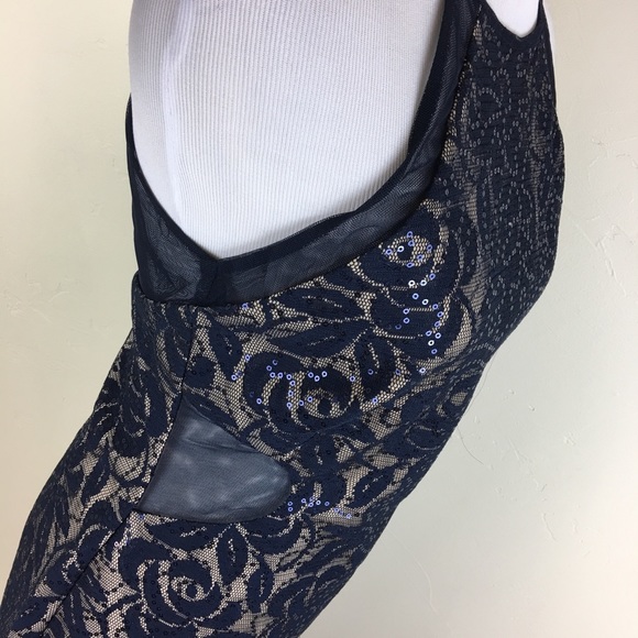 Navy blue beige sequin mesh back & cut out dress - Picture 3 of 7