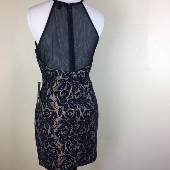 Navy blue beige sequin mesh back & cut out dress - Picture 4 of 7