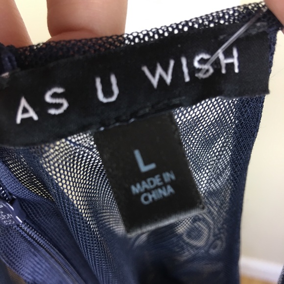 Navy blue beige sequin mesh back & cut out dress - Picture 6 of 7