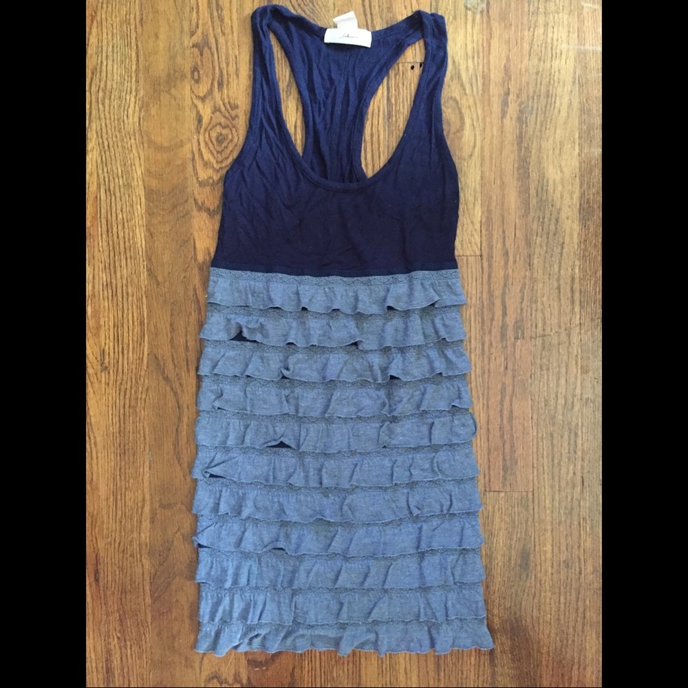 Navy and light blue ruffle body con dress