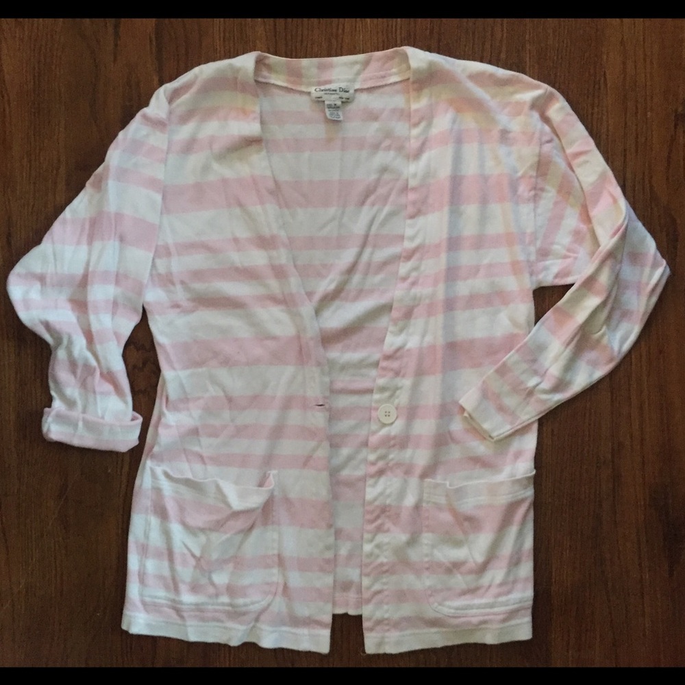 Christian Dior White and pink striped cardigan