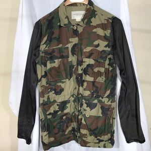 Obey Button Up Jacket with Leather sleeves