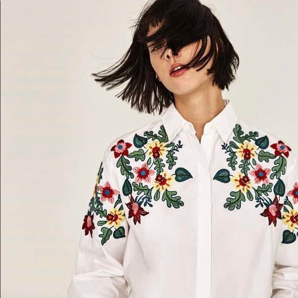 NWOT zara oversized embroidered Floral shirt - Picture 1 of 4
