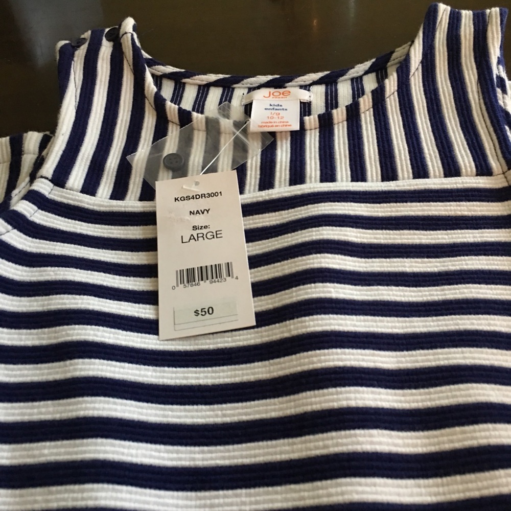 NWT Joe Navy & White Striped Girls Dress Sz 10-12. - Picture 3 of 3