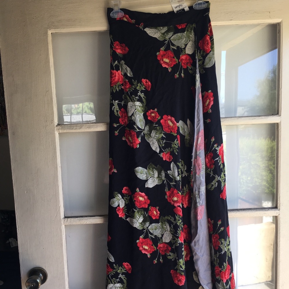 Black floral skirt with high slit