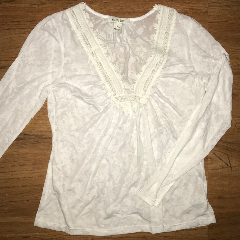 White House Black Market White Floral Blouse