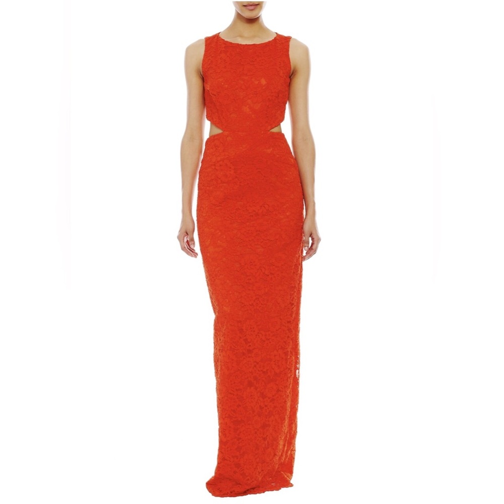 Nicole Miller orange coast lace gown.