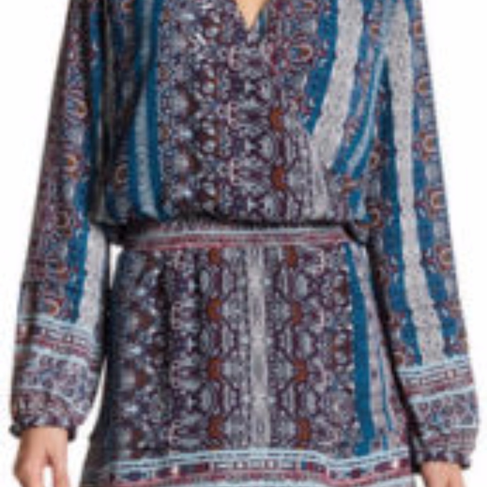 Chelsea28 SZ L Blue Paisley Pattern Boho Dress
