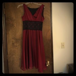 Midi-length, wine-colored dress
