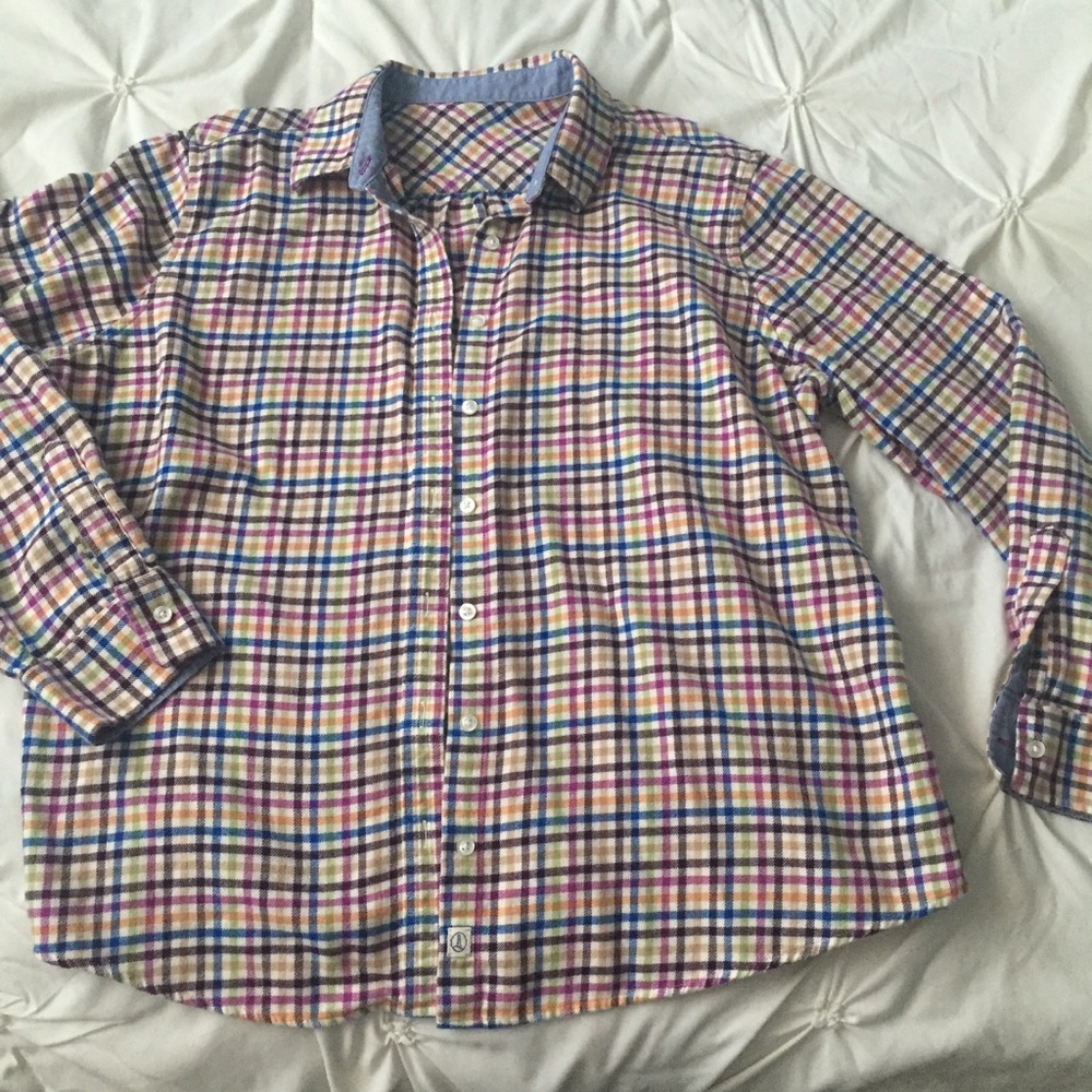 Lands End Plaid White Multicolor Button Down Shirt