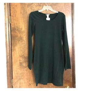 Long sleeve dark green sheath dress