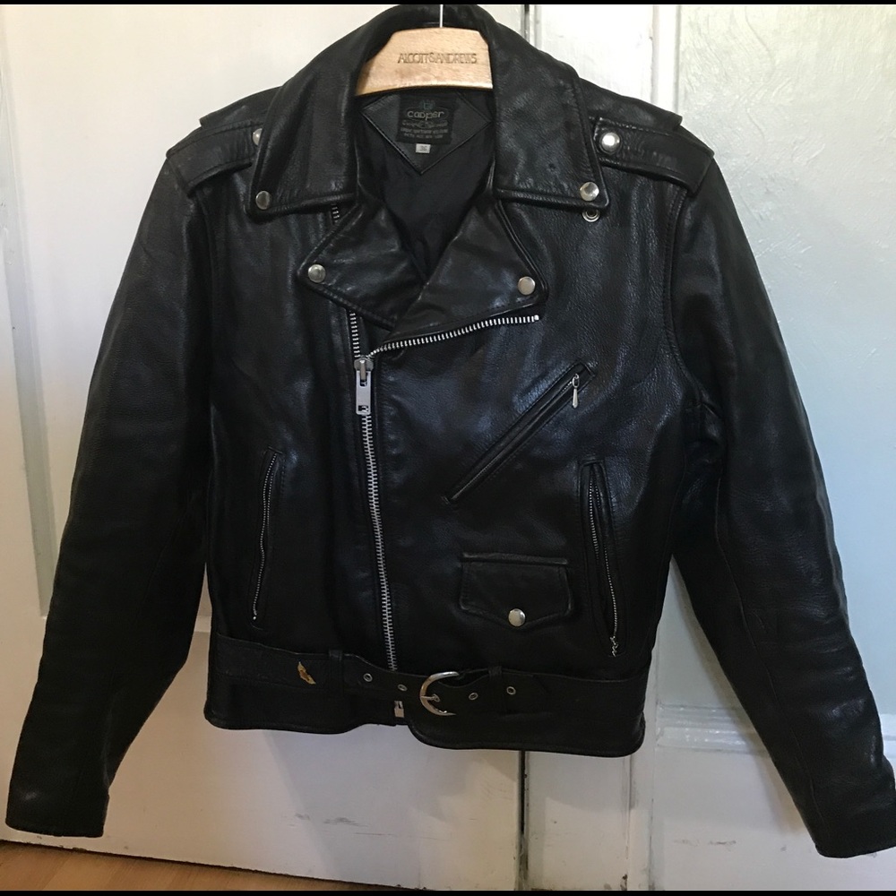 Men's unisex cooper black leather jacket size 36