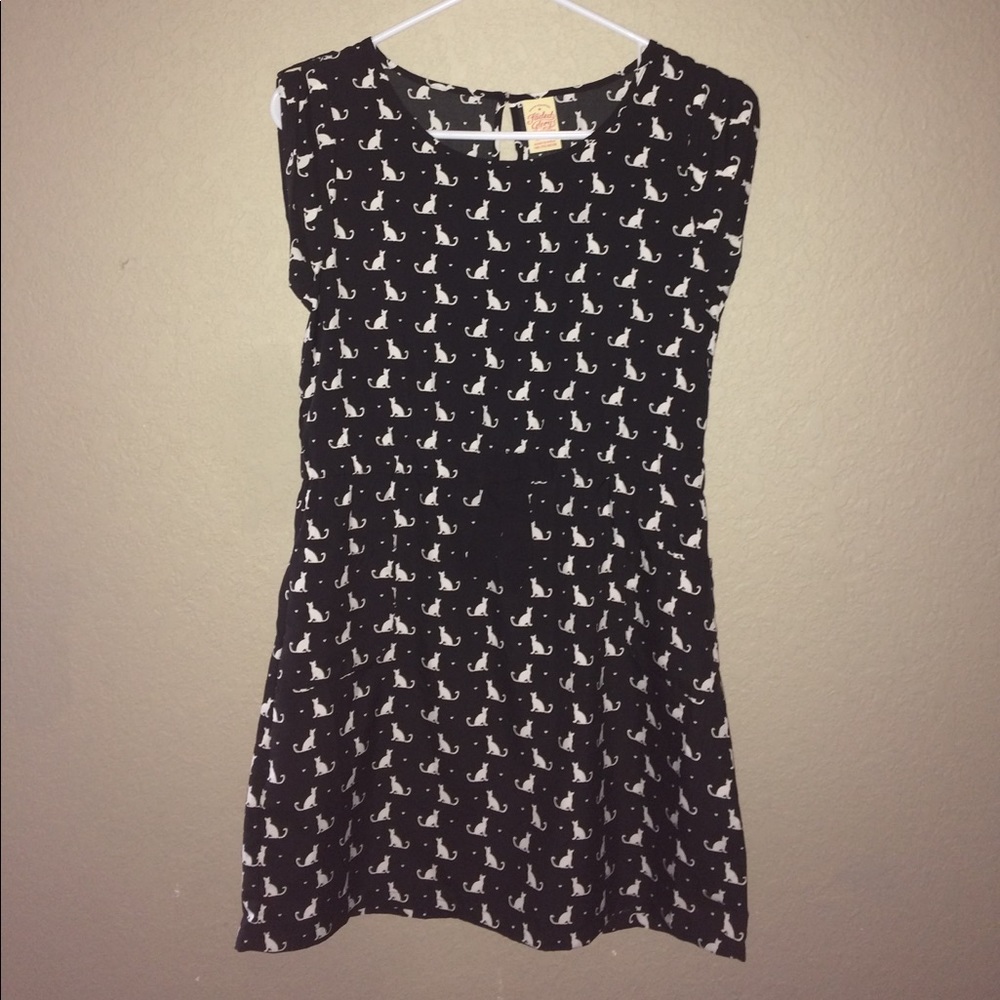 🌟SOLD Black dress with cream cats and hearts