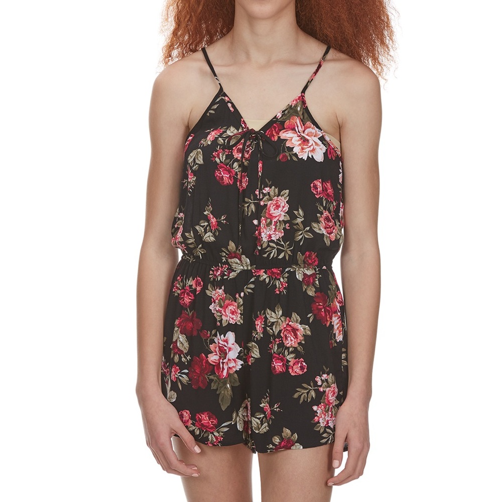 🌿 • ambiance juniors' floral lace up cami romper