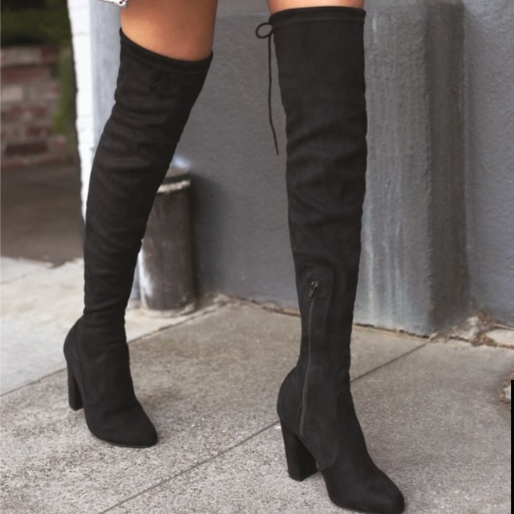 Over the Knee Black Suede Boots