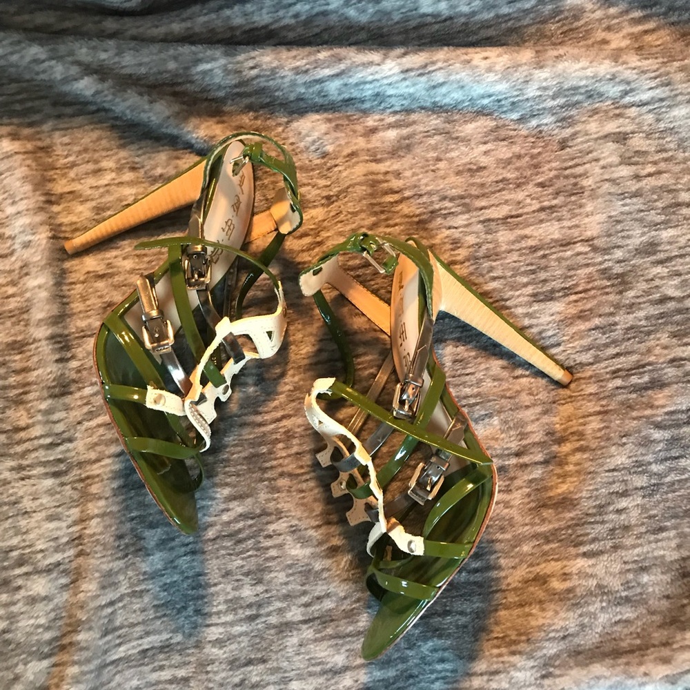 LAMB Green & Cream leather heels