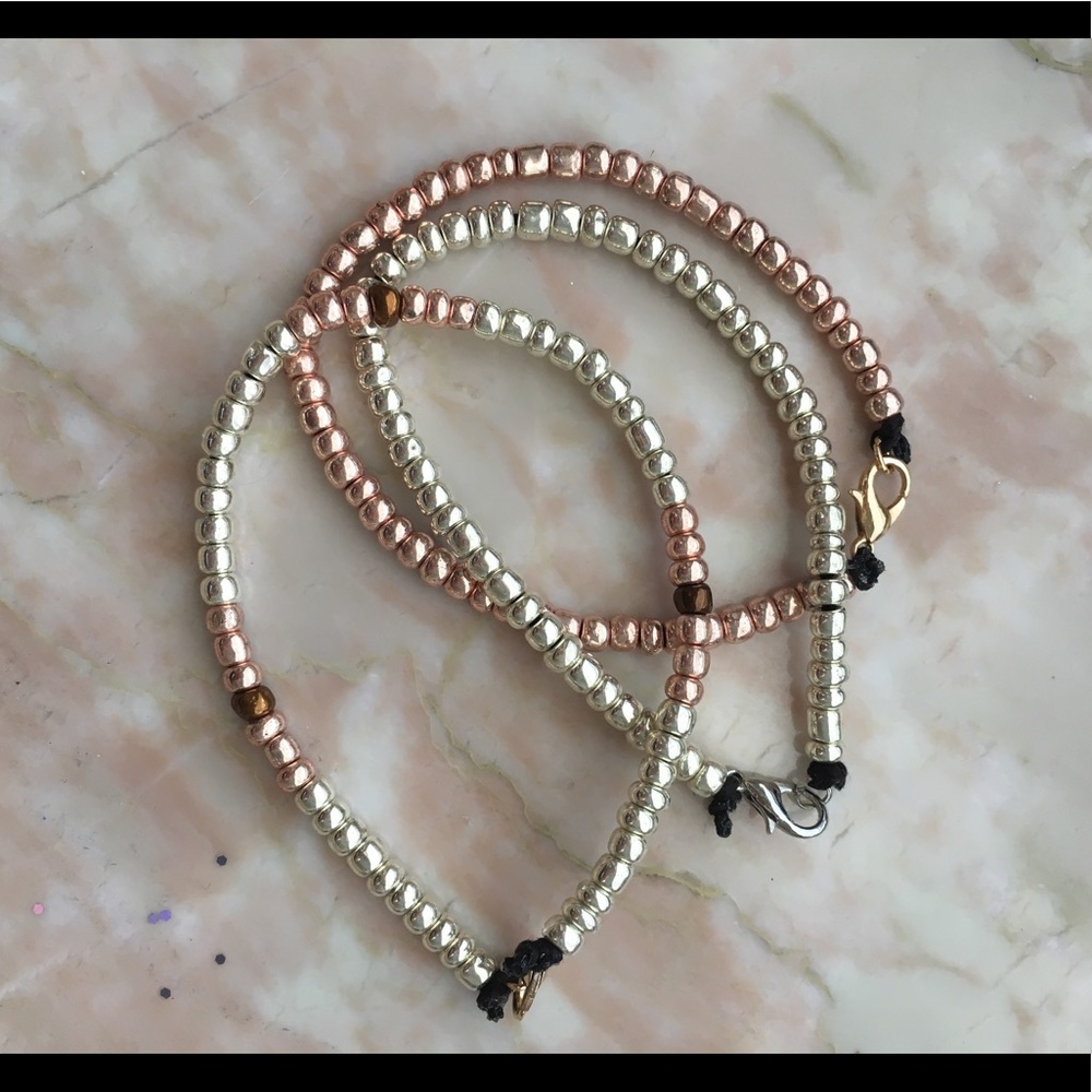 Set of 3 Metallic Glass Seed Bead Bracelets