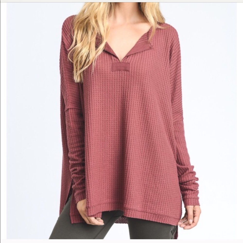 SOLD OUT!! Mocha waffle knit tunic top - Picture 2 of 4
