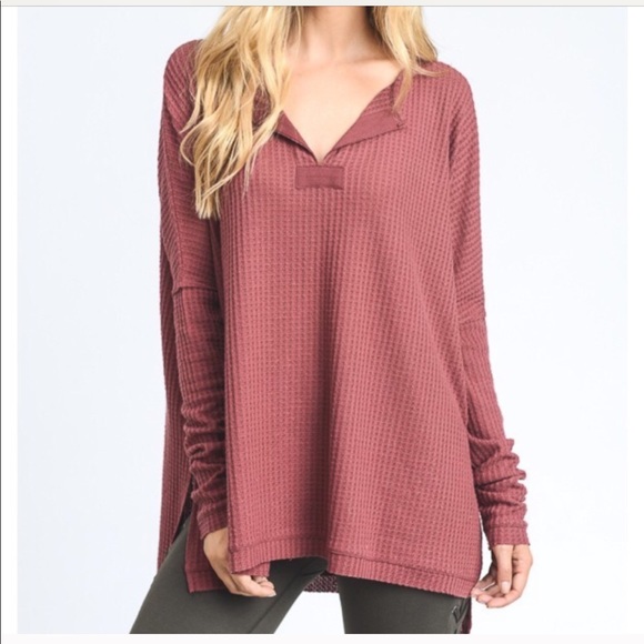 SOLD OUT!!  Mocha waffle knit tunic top - Picture 2 of 4