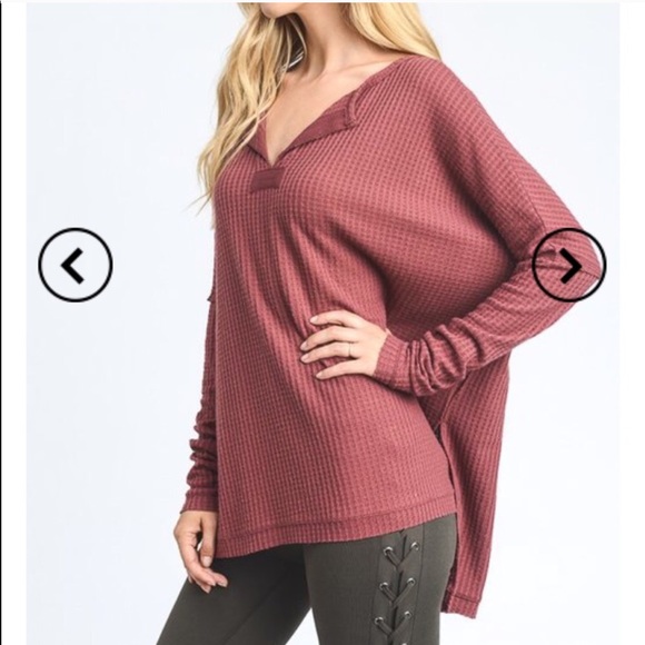 SOLD OUT!!  Mocha waffle knit tunic top - Picture 3 of 4