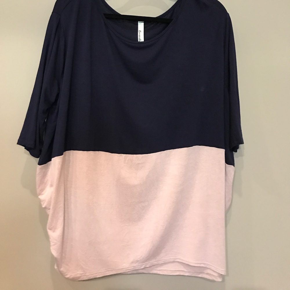 Navy and tan oversized blouse