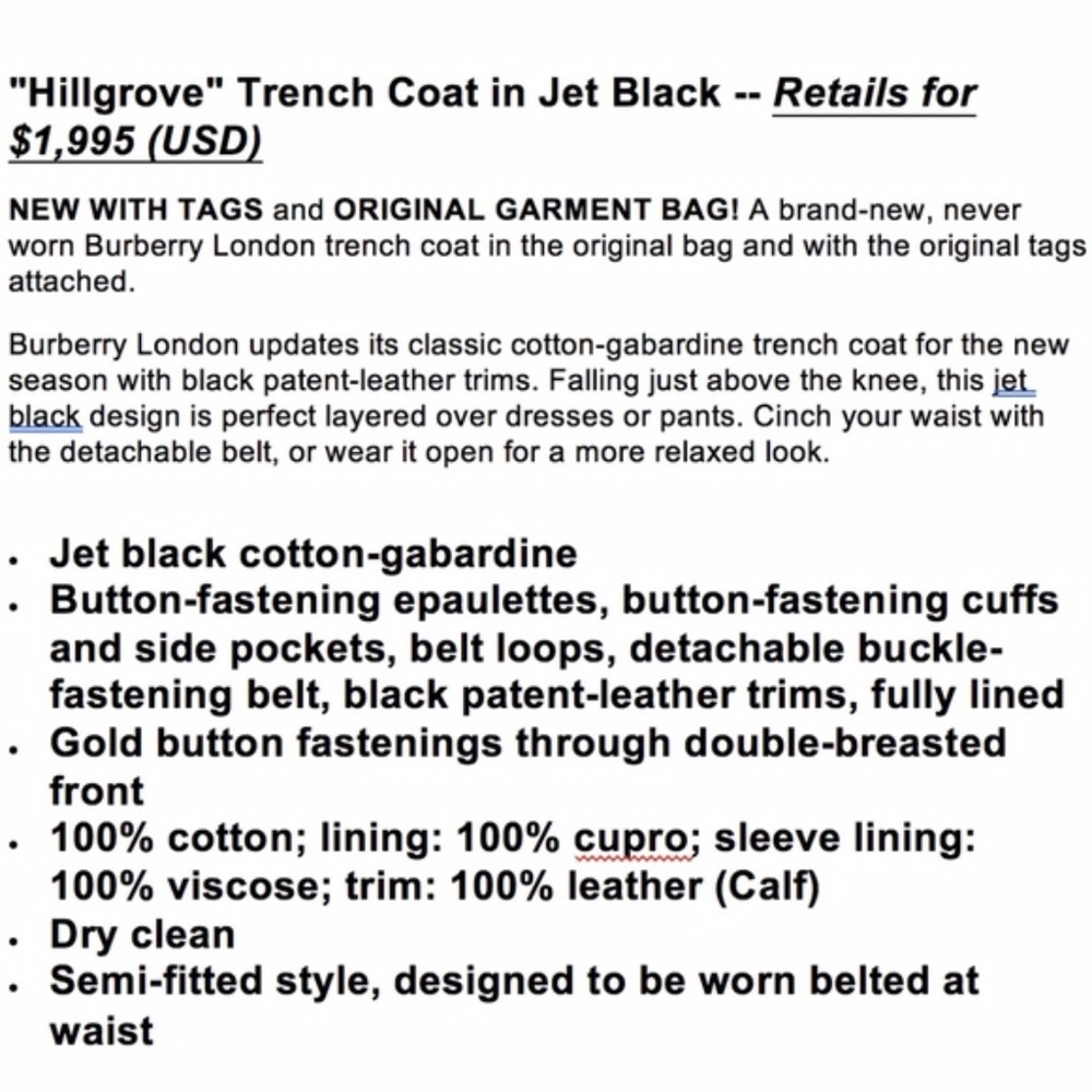 SOLD ❌BURBERRY •NWT• Hillgrove LeatherTrim Trench - Picture 8 of 8