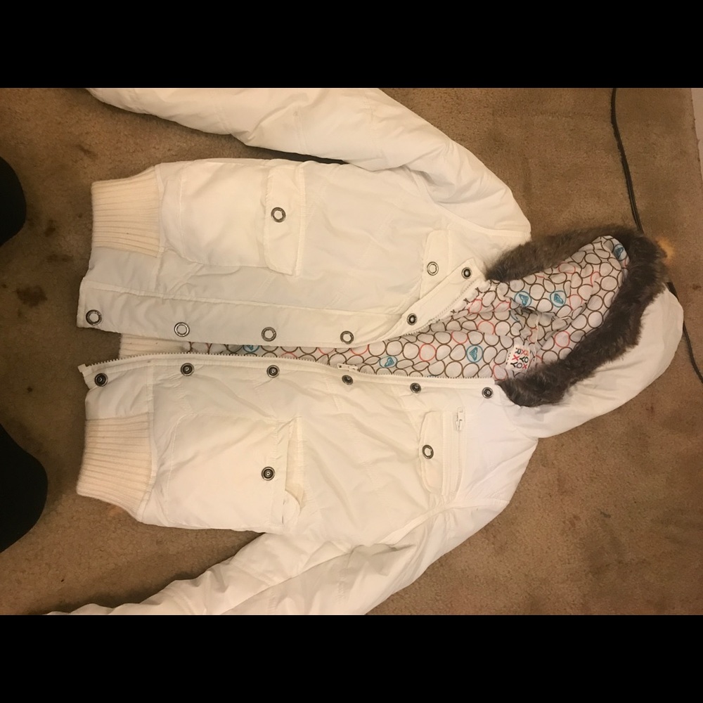 White Roxy zip up jacket size med