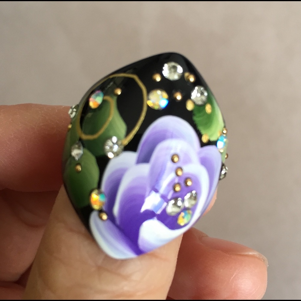 Hand Painted Ring w/ Jewels Multiple Sizes