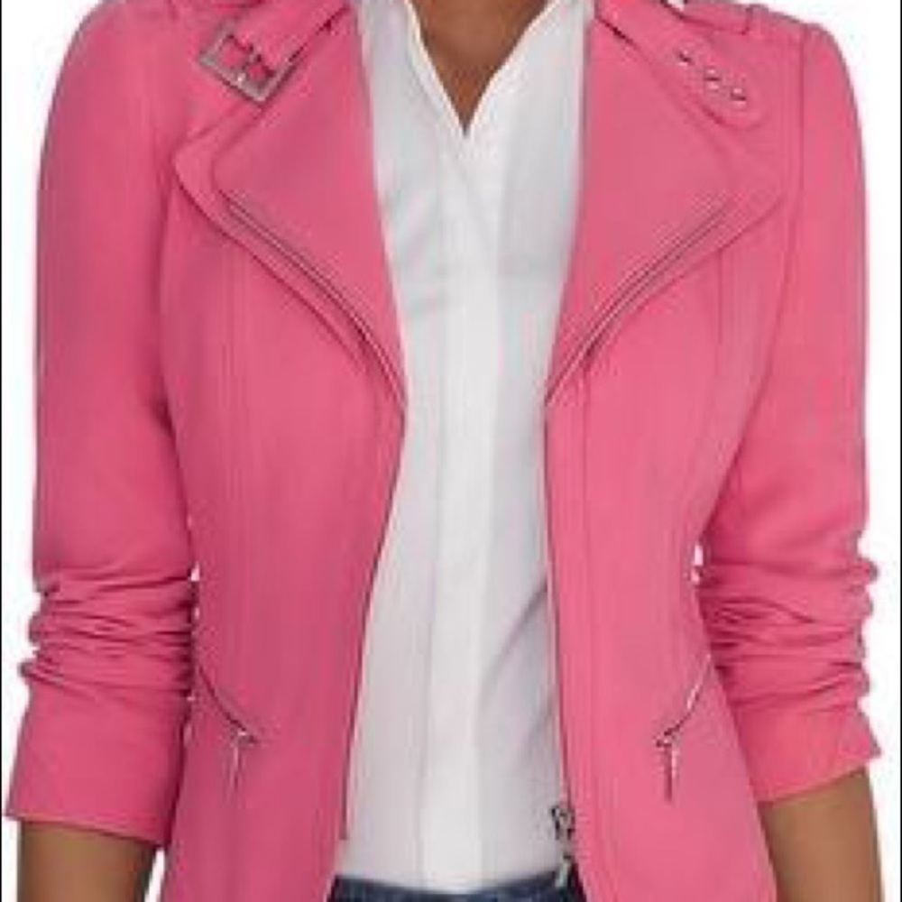 White House Black Market pink moto jacket sz 2