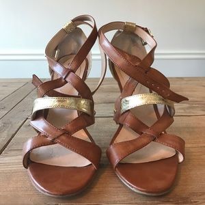 Guess Gold and Brown Strappy Heels
