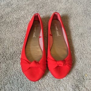 Red fabric flats
