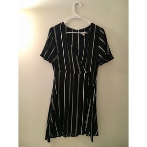 Black and White Stripped Wrap Dress