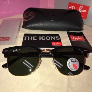 Rayban Black Polarized Clubmaster sunglasses NEW