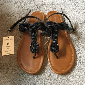 NWT black beaded thong sandal