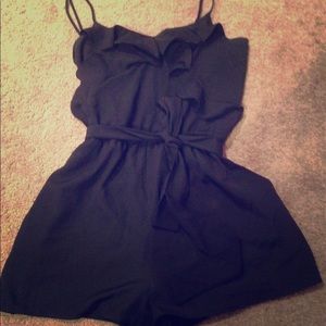 Lush black tie waste ruffle romper